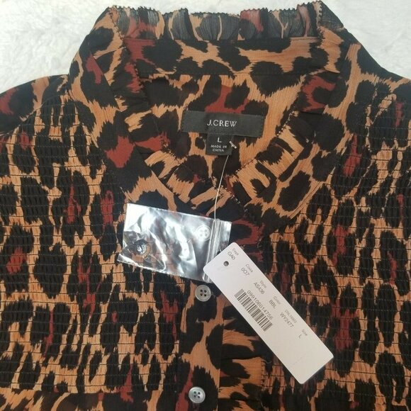 NEW J.Crew Smocked Popover Top in Leopard Crinkle - Picture 6 of 9